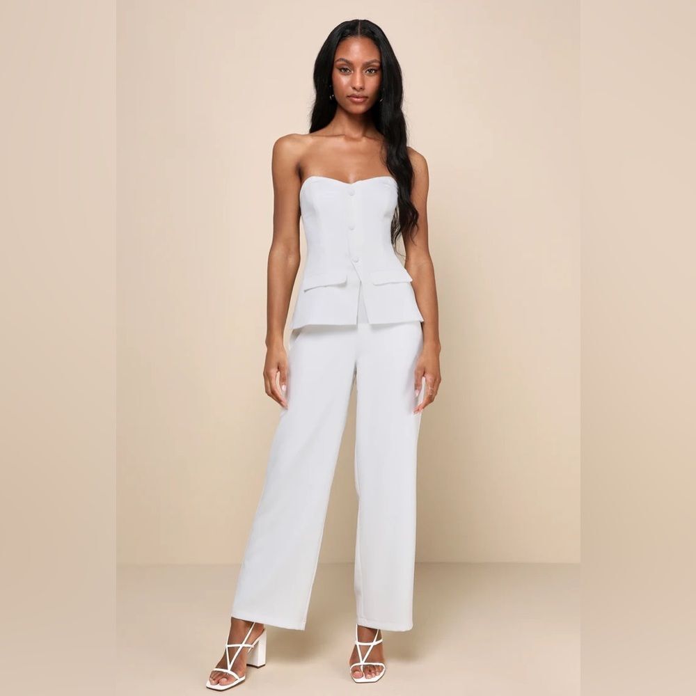 Lulus Sophisticated Angel White Strapless Vest Jumpsuit